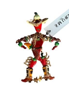 Lunch at the Ritz Bejeweled Red Cowboy brooch - vintage jewelry